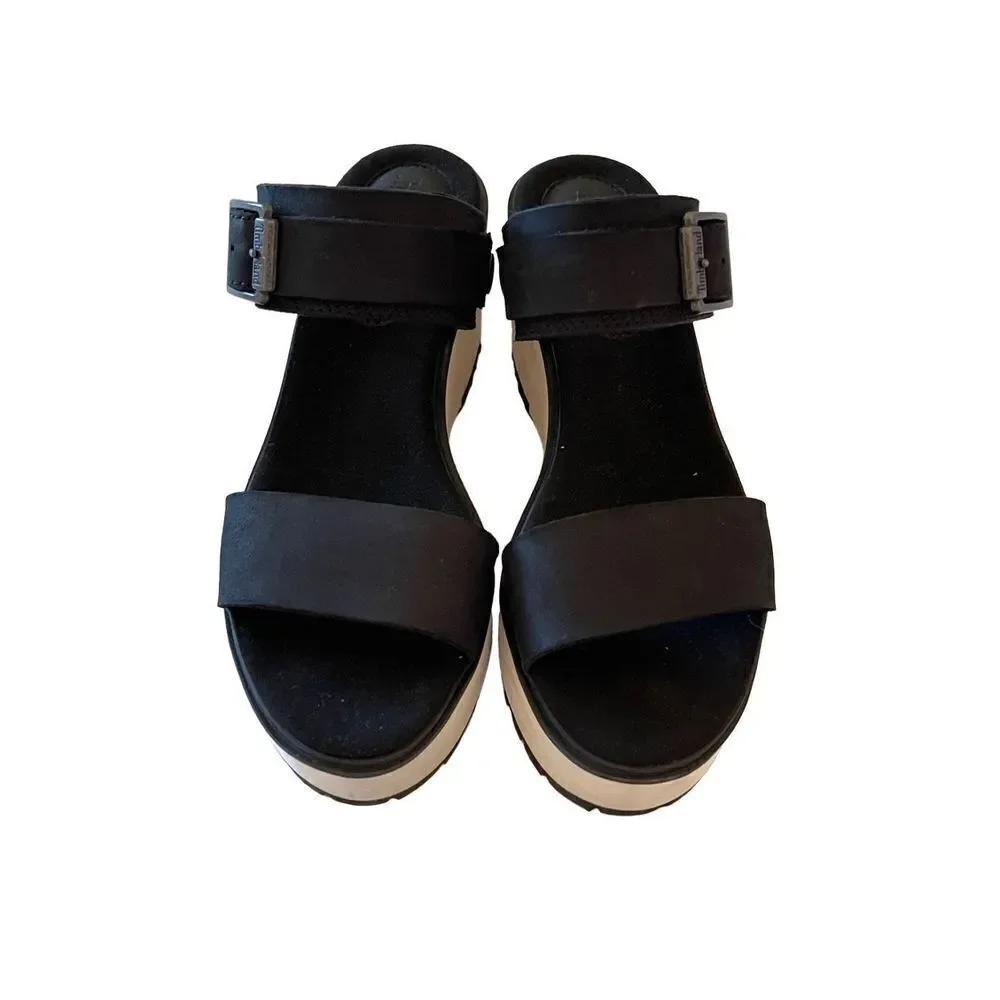 Timberland Womens Black White Slide Wedge Heel Sandal Size 8.5